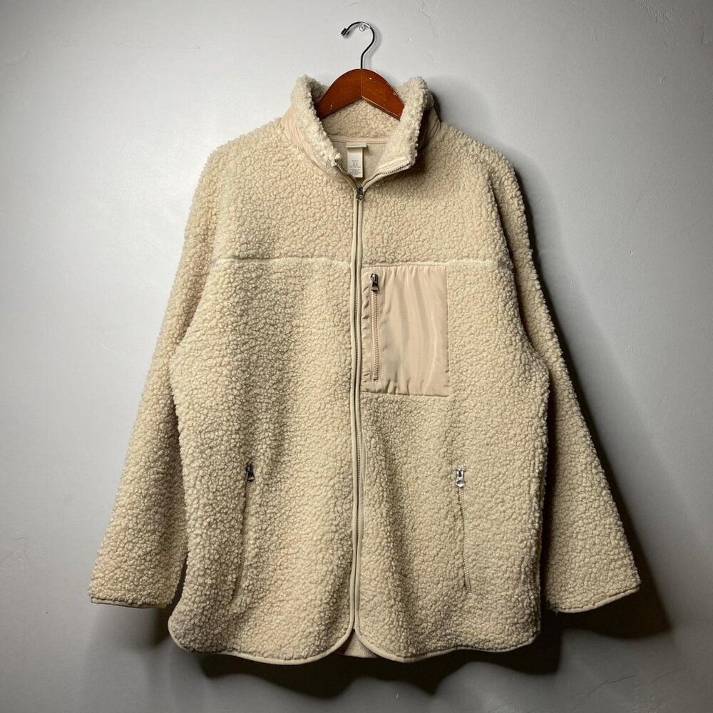 Cream fleece jacket with pockets size medium by H&M made in China